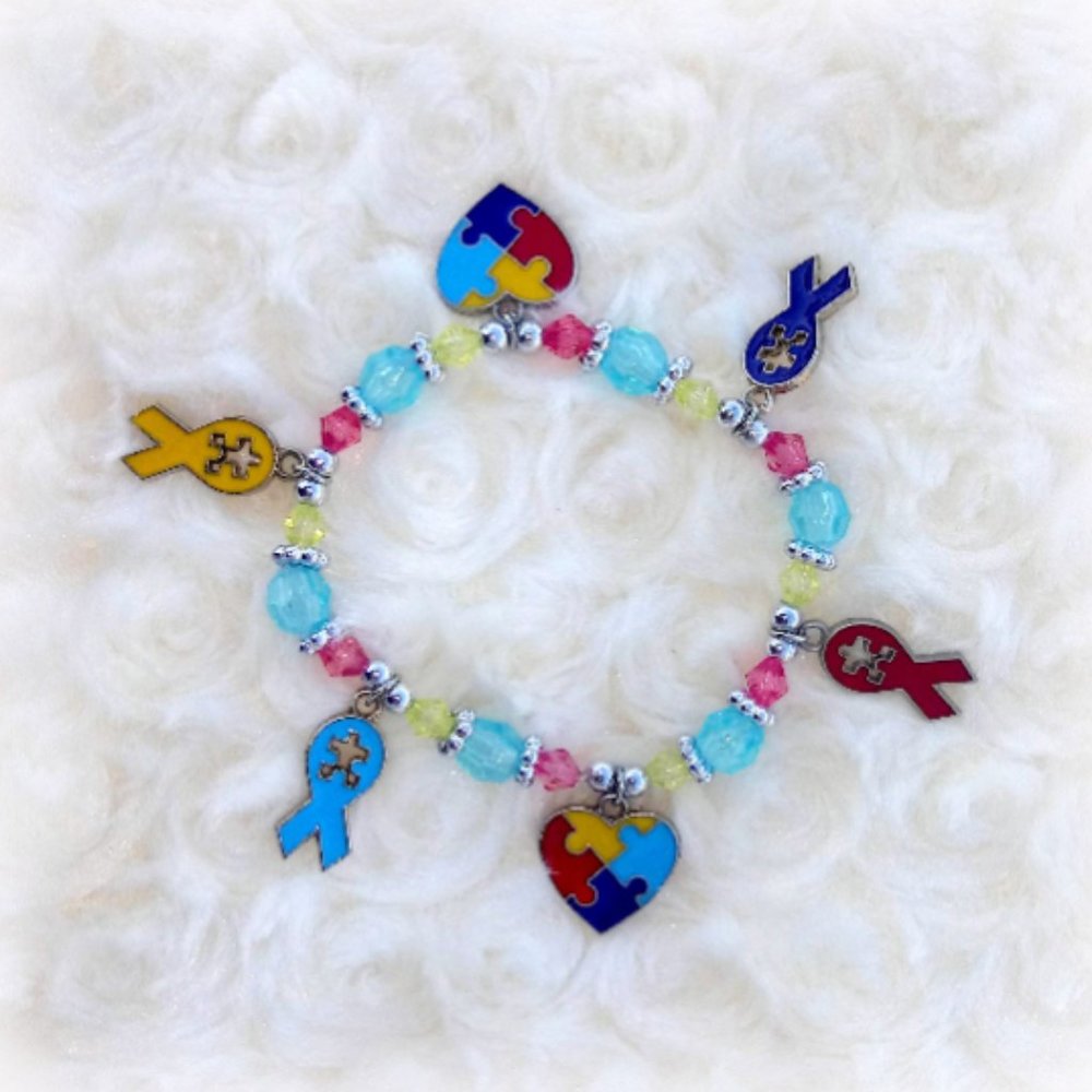 Autism Awareness Beaded Charm Bracelet